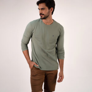 Camisa Manga Longa Verde Reron e Bermuda Marrom